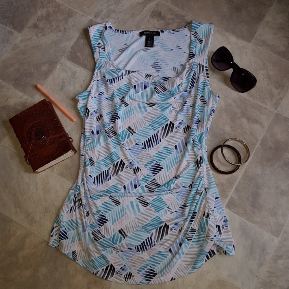 White House Black Market ruched top drape neck